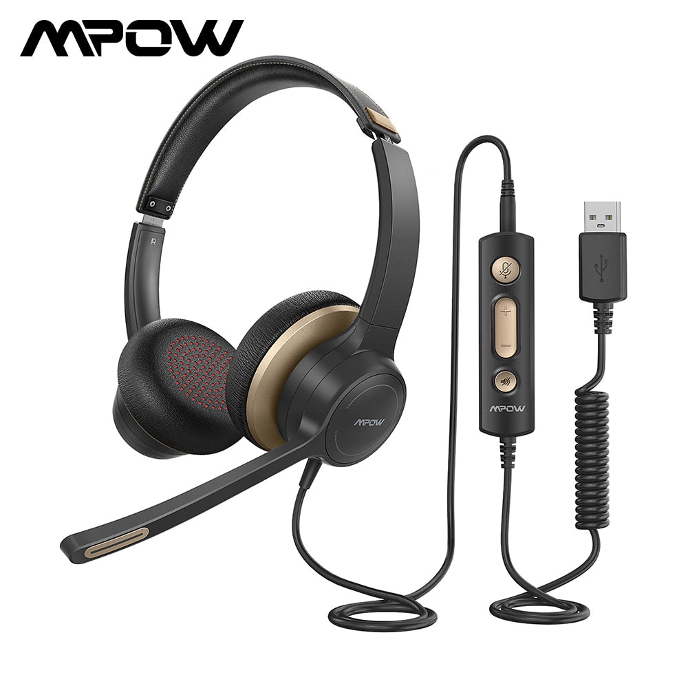 Mpow 328 Wired Headphones USB/3.5mm Headset with Microphone Business Headset In-line Control for Skype PC Computer Cell Phone