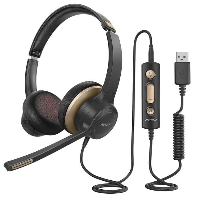 Mpow 328 Wired Headphones USB/3.5mm Headset with Microphone Business Headset In-line Control for Skype PC Computer Cell Phone